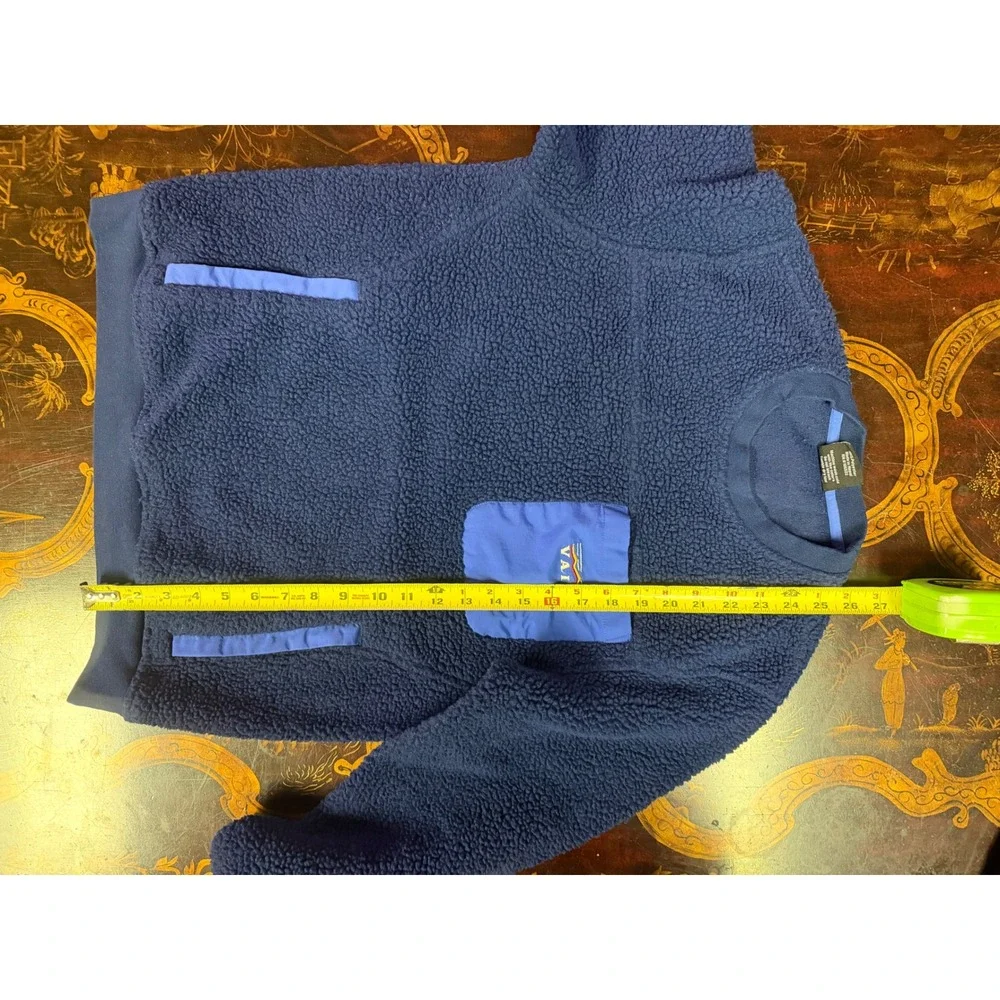 Vintage Vail Navy Blue Sherpa Teddy Fleece Crewneck Pullover Apres Ski Cabin S